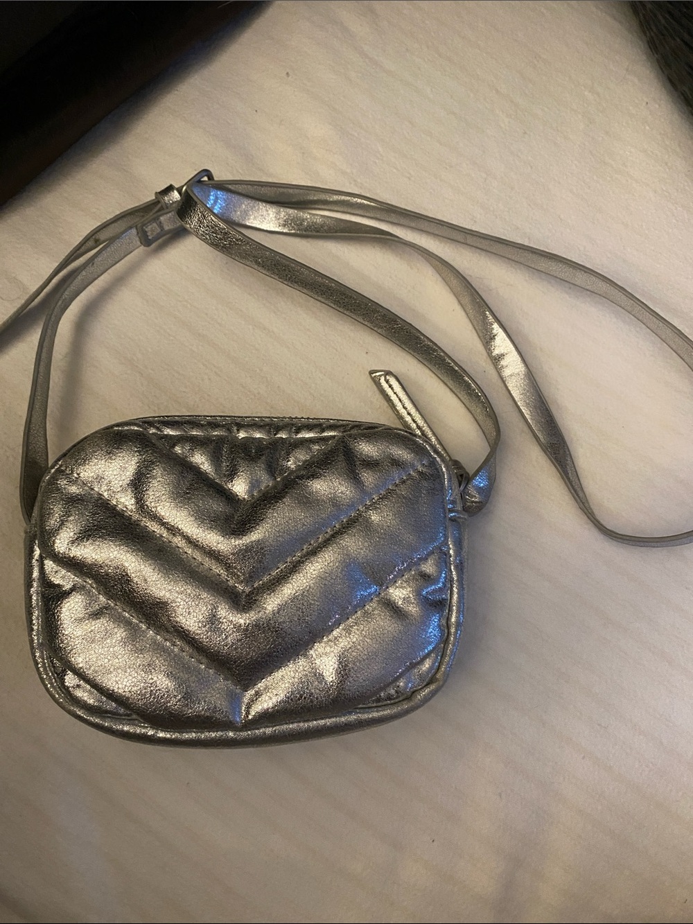 Zara Metallic Silver Quilted Chevron Crossbody Girls Bag